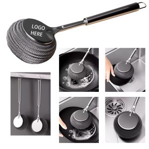 Stainless Steel Scrubber Pot Brush with Replacement Wire Pad