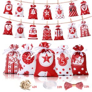 Christmas Burlap Drawstring Gift Bag Set