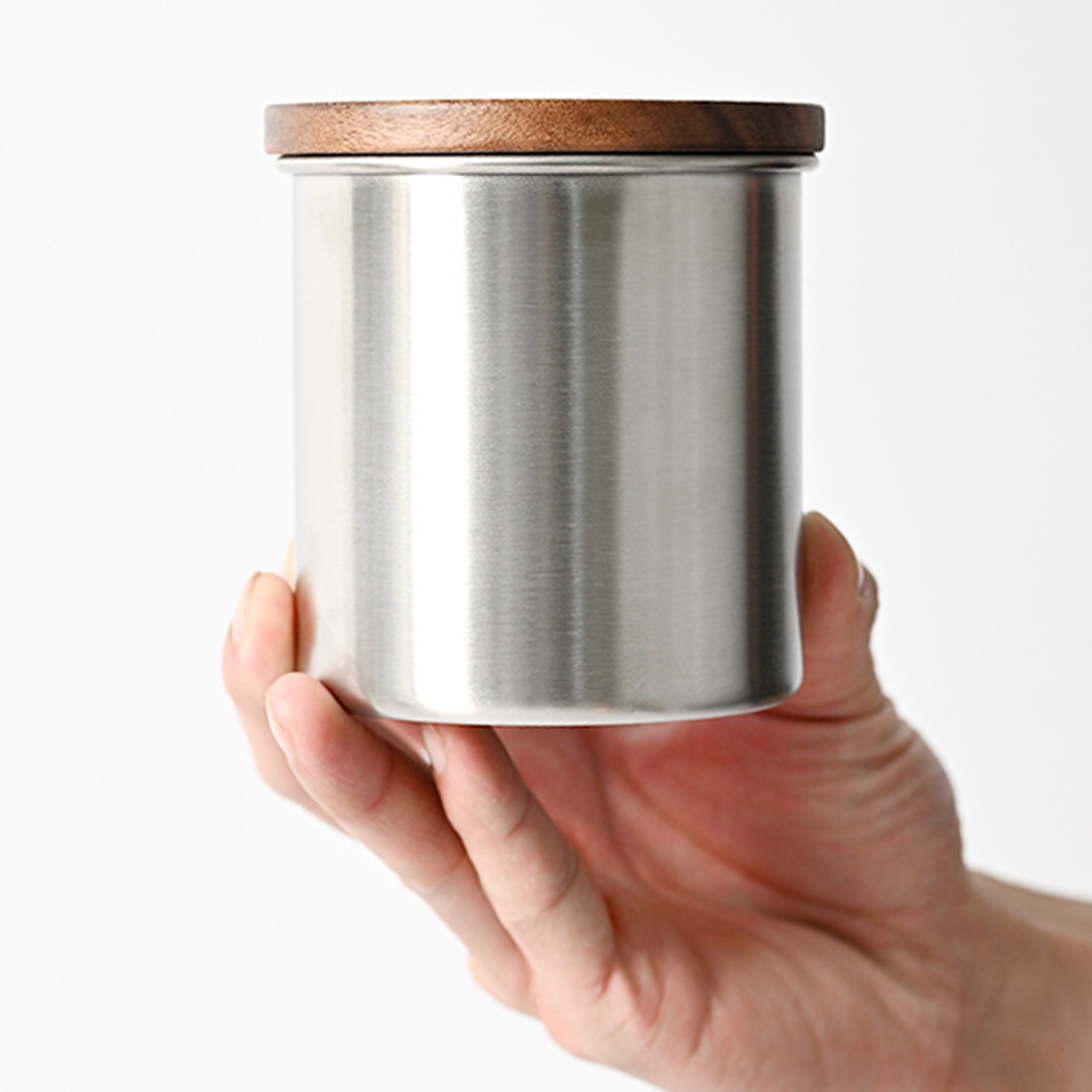 20oz Stainless Steel Coffee Bean Canister With Wooden Lid - Image 4