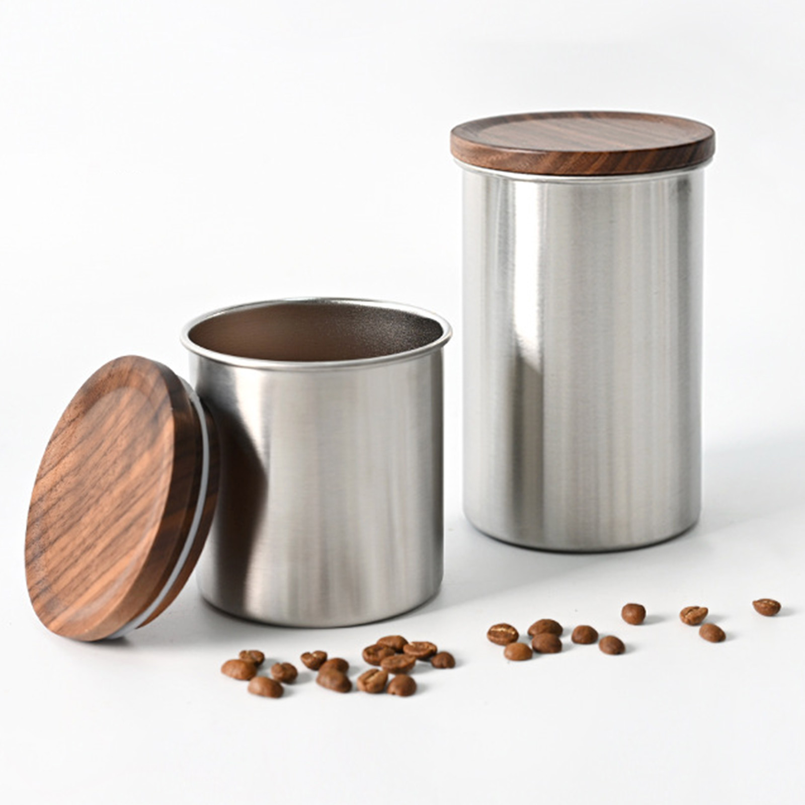 20oz Stainless Steel Coffee Bean Canister With Wooden Lid - Image 3