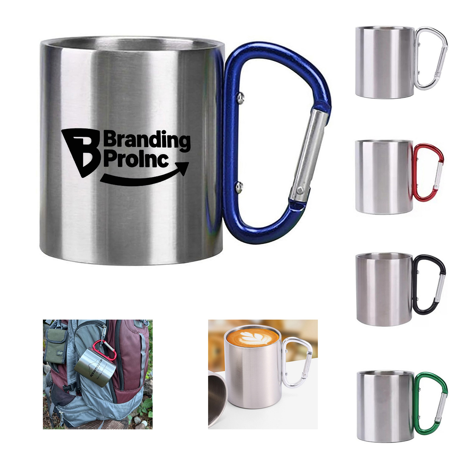 10oz Stainless Steel Mug with Carabiner Clip